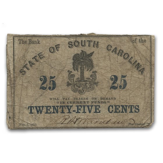 1863 Bank of the State of South Carolina 25 Cents SC-45 Fine
