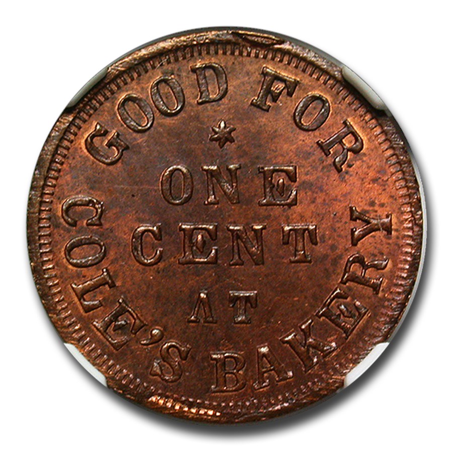 1863 Cole's Bakery Civil War Token MS-64 NGC (RB, F-165Z-2a)