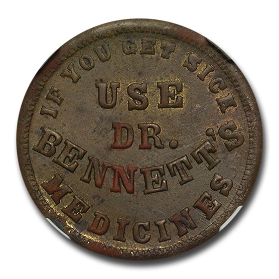 1863 Dr. Bennett's Medicine Civil War Token MS-62 NGC (F-165N-24) 1863 Dr. Bennett's Medicine Civil War Token MS-62 NGC (F-165N-24)