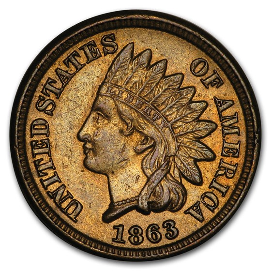 1863 Indian Head Cent Ch AU 1863 Indian Head Cent Ch AU