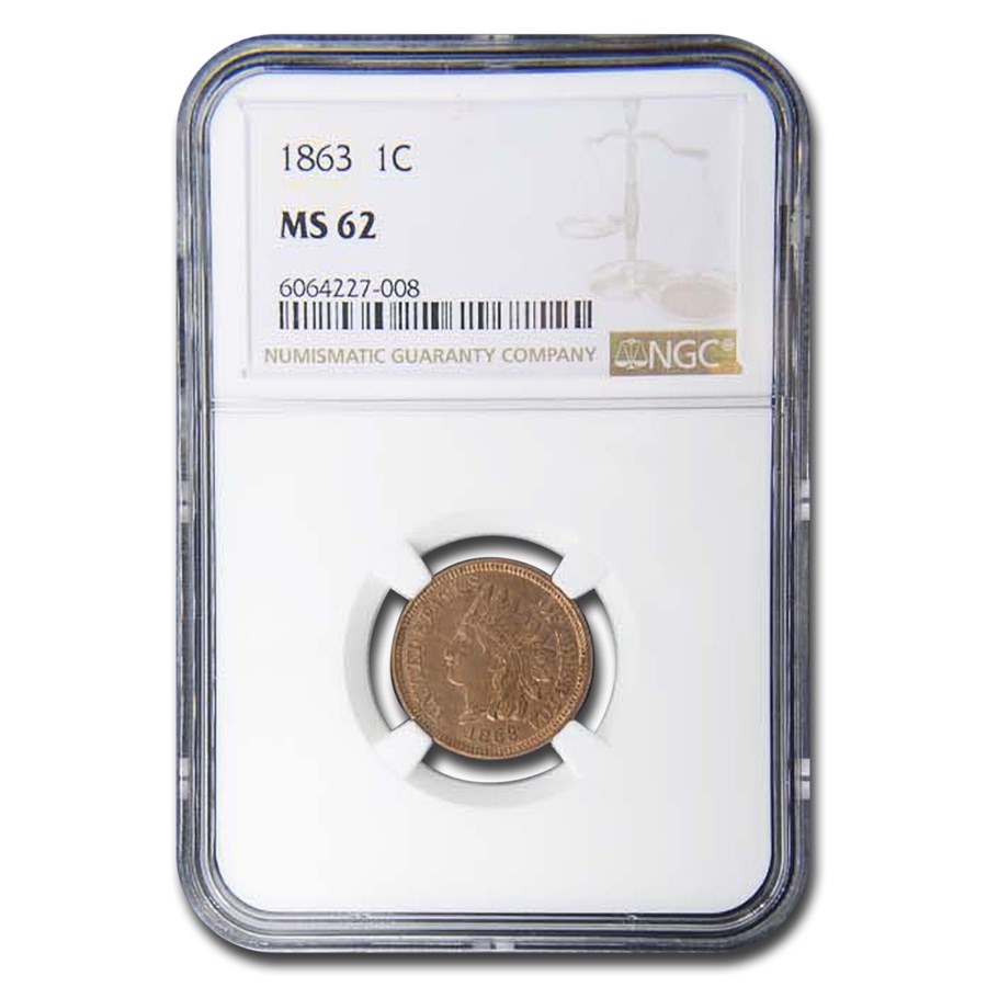 1863 Indian Head Cent MS-62 NGC