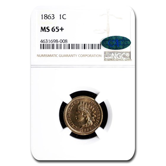 1863 Indian Head Cent MS-65+ NGC CAC 1863 Indian Head Cent MS-65+ NGC CAC