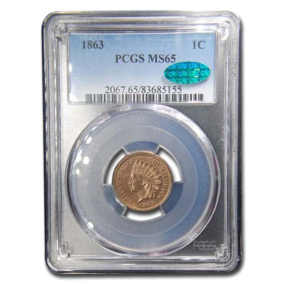 1863 Indian Head Cent MS-65 PCGS CAC 1863 Indian Head Cent MS-65 PCGS CAC