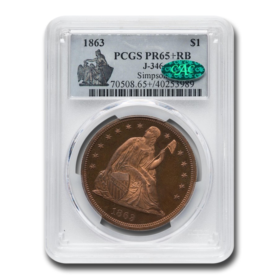 1863 Liberty Seated Dollar Pattern PR-65+ PCGS CAC (RB, J-346)