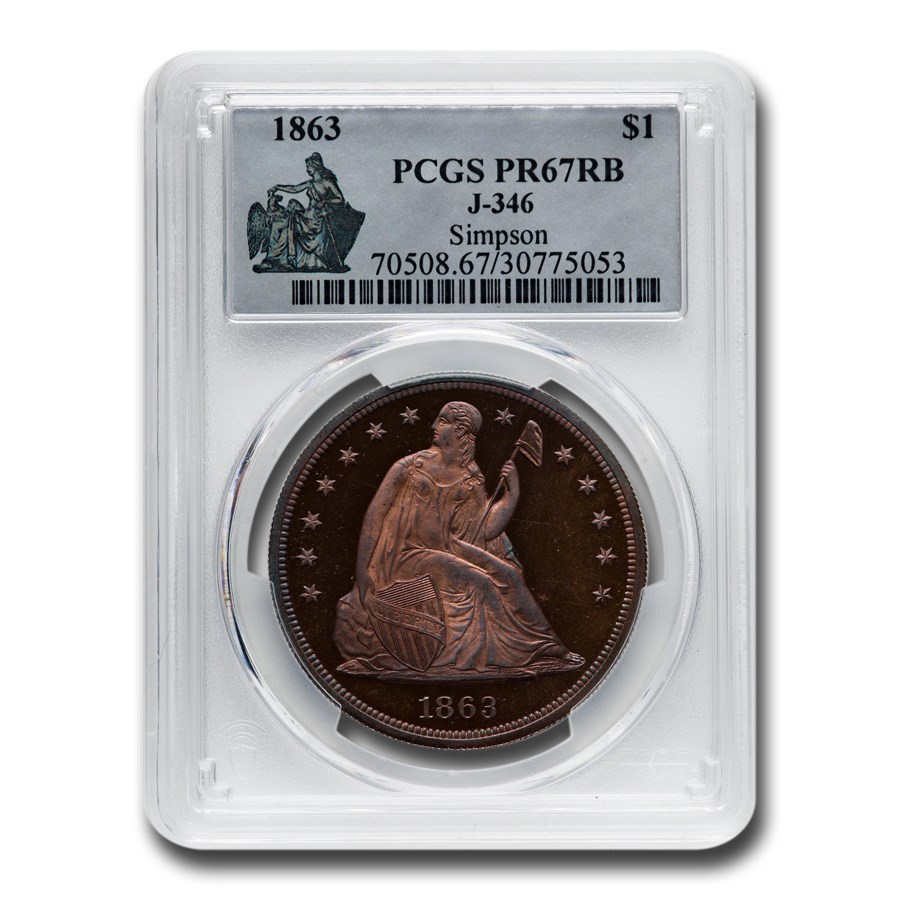 1863 Liberty Seated Dollar Pattern PR-67 PCGS (Red/Brown, J-346)