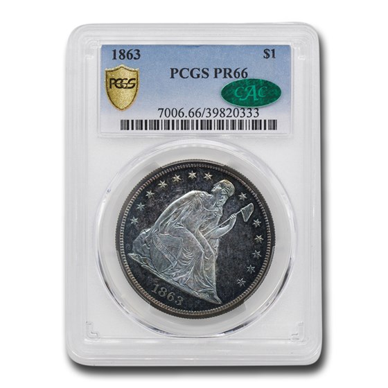 1863 Liberty Seated Dollar PR-66 PCGS CAC 1863 Liberty Seated Dollar PR-66 PCGS CAC
