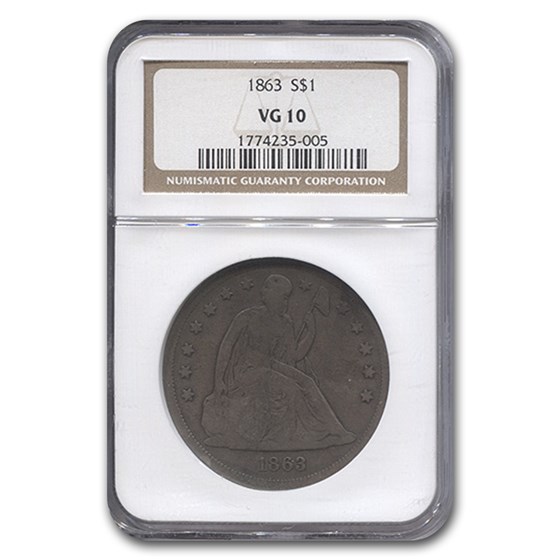 1863 Liberty Seated Dollar VG-10 NGC 1863 Liberty Seated Dollar VG-10 NGC