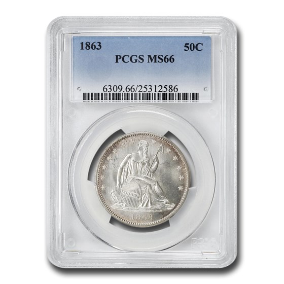 1863 Liberty Seated Half Dollar MS-66 PCGS 1863 Liberty Seated Half Dollar MS-66 PCGS