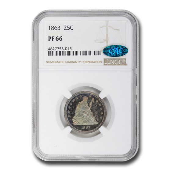 1863 Liberty Seated Quarter PF-66 NGC CAC 1863 Liberty Seated Quarter PF-66 NGC CAC