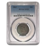 1863 Liberty Seated Quarter VF-25 PCGS