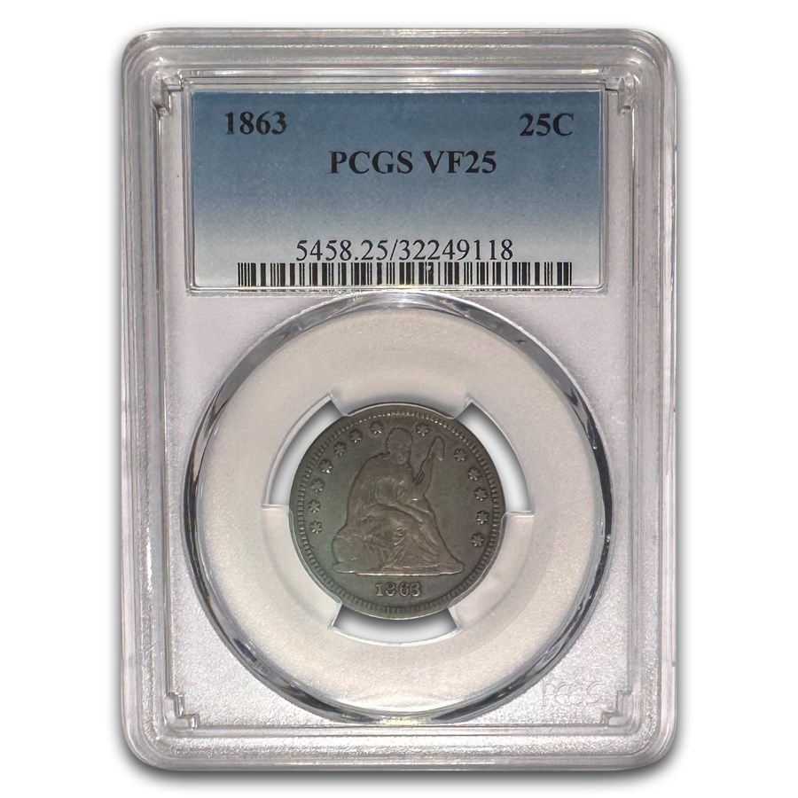1863 Liberty Seated Quarter VF-25 PCGS