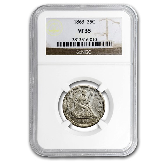 1863 Liberty Seated Quarter VF-35 NGC 1863 Liberty Seated Quarter VF-35 NGC