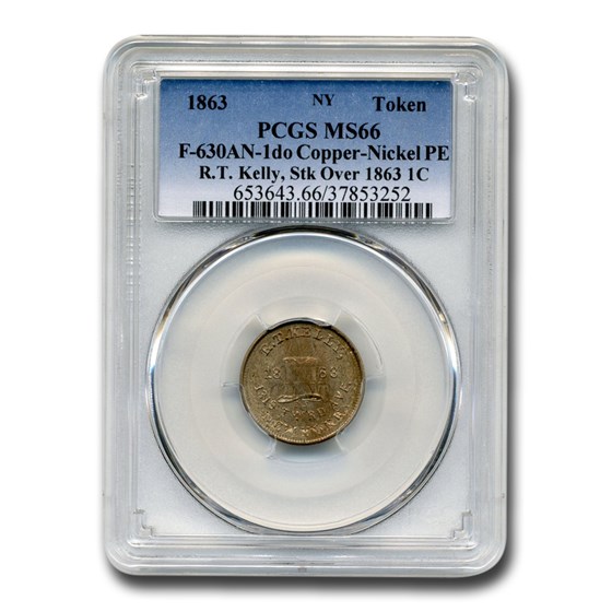 1863 NY Civil War Token Struck on an 1863 1 Cent MS-66 PCGS 1863 NY Civil War Token Struck on an 1863 1 Cent MS-66 PCGS
