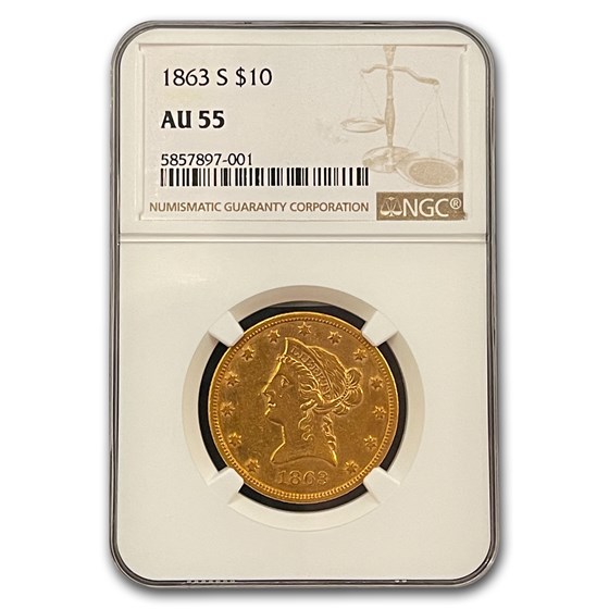 1863-S $10 Liberty Gold Eagle AU-55 NGC 1863-S $10 Liberty Gold Eagle AU-55 NGC