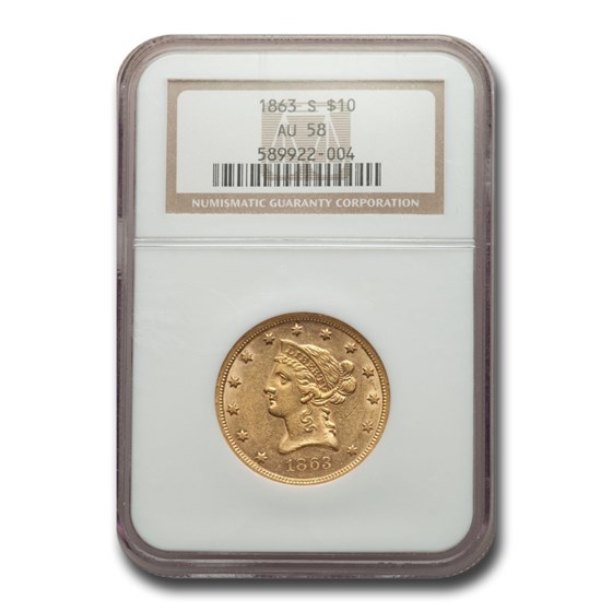1863-S $10 Liberty Gold Eagle AU-58 NGC 1863-S $10 Liberty Gold Eagle AU-58 NGC