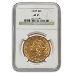 1863-S $20 Liberty Gold Double Eagle AU-53 NGC