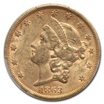 1863-S $20 Liberty Gold Double Eagle AU-58 PCGS
