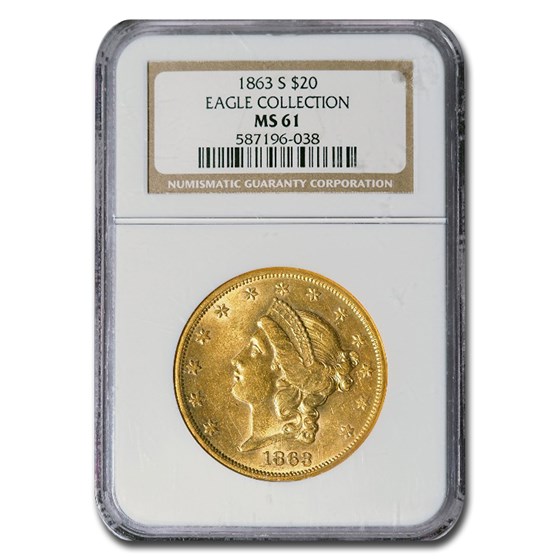 1863-S $20 Liberty Gold Double Eagle MS-61 NGC 1863-S $20 Liberty Gold Double Eagle MS-61 NGC