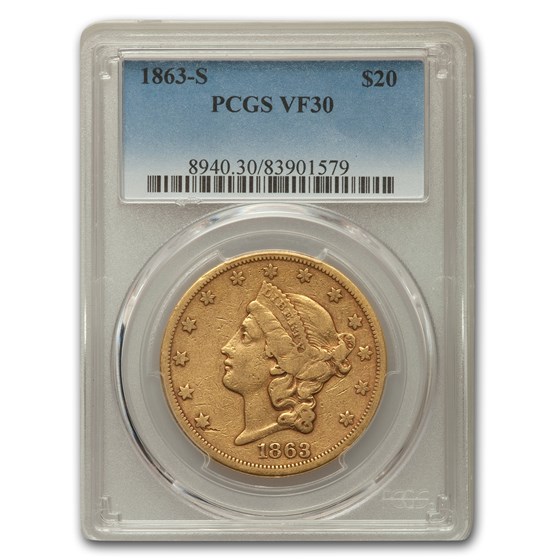 1863-S $20 Liberty Gold Double Eagle VF-30 PCGS 1863-S $20 Liberty Gold Double Eagle VF-30 PCGS