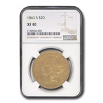 1863-S $20 Liberty Gold Double Eagle XF-40 NGC