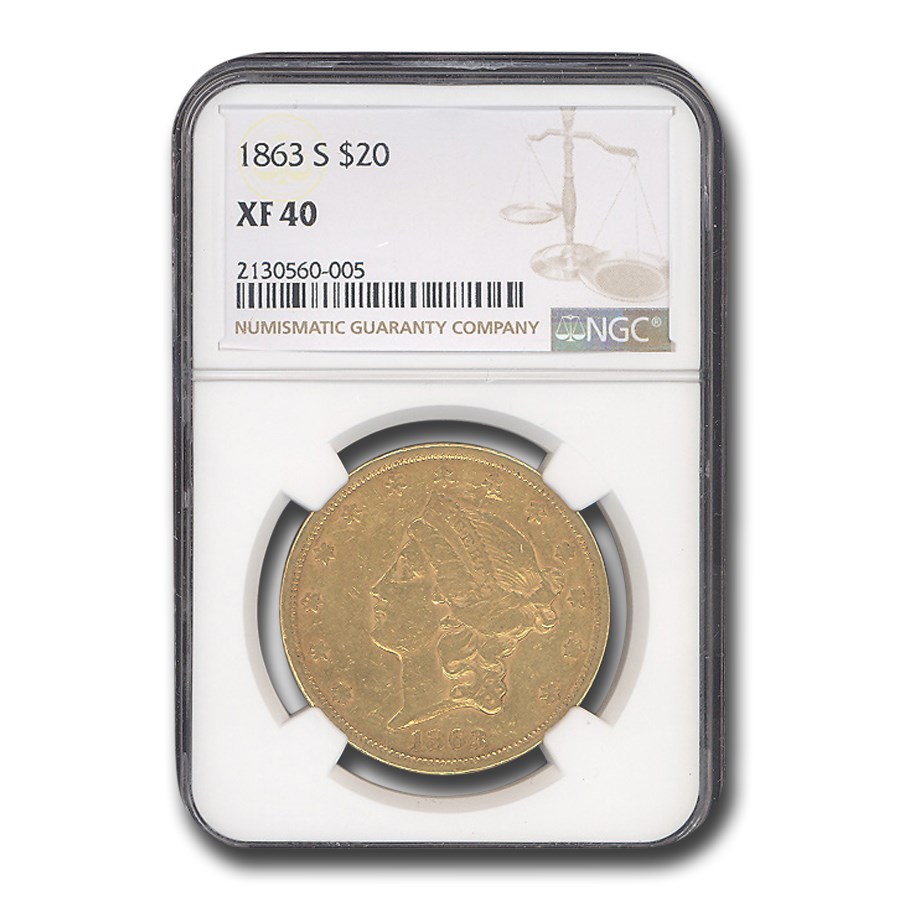 1863-S $20 Liberty Gold Double Eagle XF-40 NGC