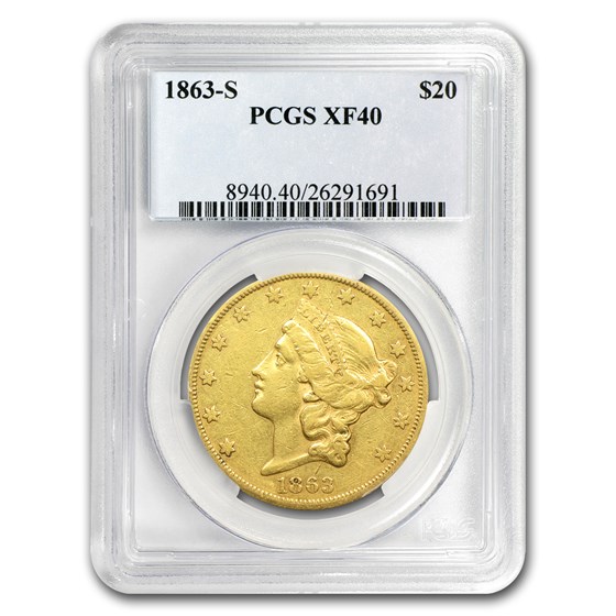 1863-S $20 Liberty Gold Double Eagle XF-40 PCGS 1863-S $20 Liberty Gold Double Eagle XF-40 PCGS