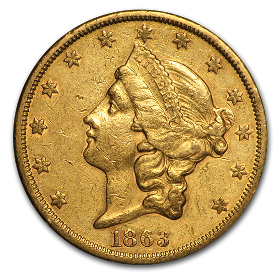 1863-S $20 Liberty Gold Double Eagle XF Details (Cleaned) 1863-S $20 Liberty Gold Double Eagle XF Details (Cleaned)
