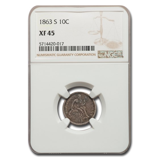 1863-S Liberty Seated Dime XF-45 NGC 1863-S Liberty Seated Dime XF-45 NGC