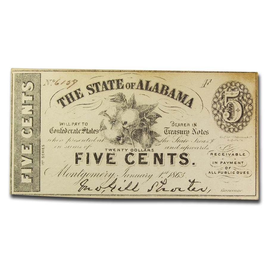 Buy 1863 State of Alabama 5 Cent Note AU | APMEX
