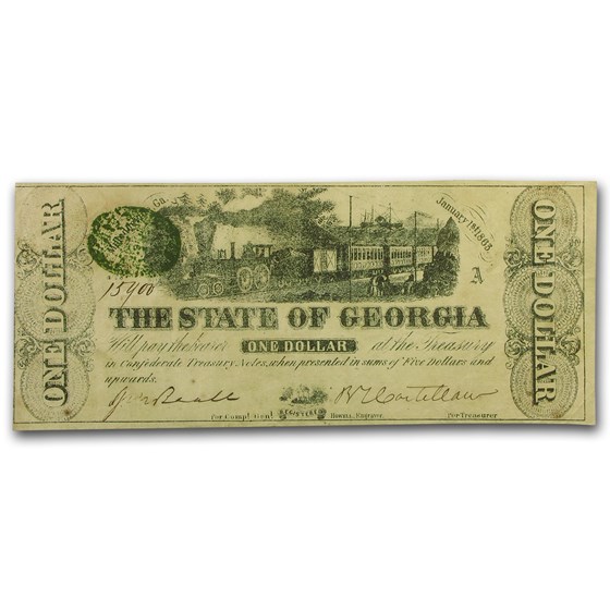 1863 State of Georgia $1.00 Note (CR-12) XF 1863 State of Georgia $1.00 Note (CR-12) XF
