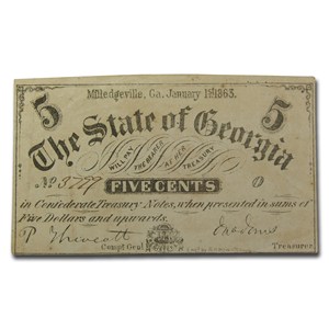 Buy 1863 State of Georgia 5 Cent Note XF (CR-19) | APMEX