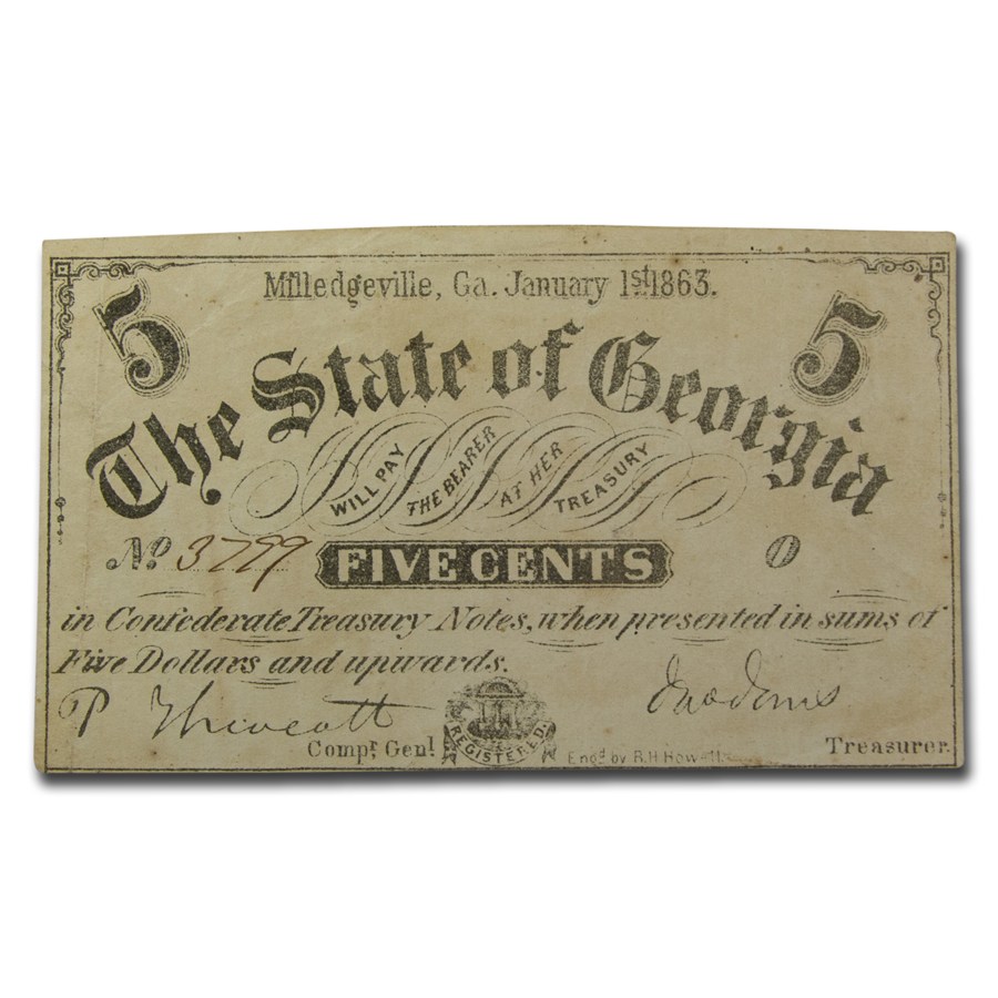 Buy 1863 State of Georgia 5 Cent Note XF (CR-19) | APMEX