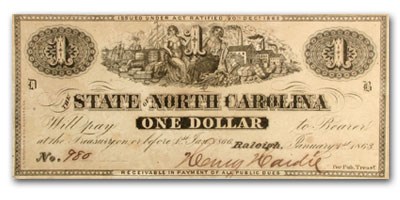 1863 The State of North Carolina $1.00 Cr#132 XF 1863 The State of North Carolina $1.00 Cr#132 XF