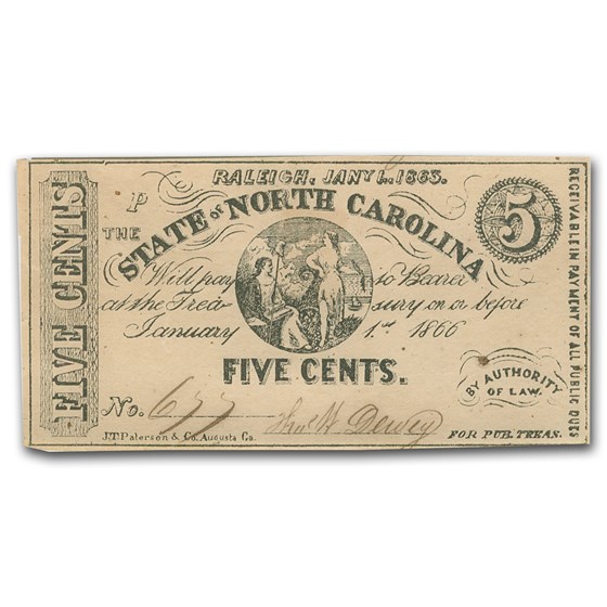 1863 The State of North Carolina 5 Cents Cr#148 AU 1863 The State of North Carolina 5 Cents Cr#148 AU