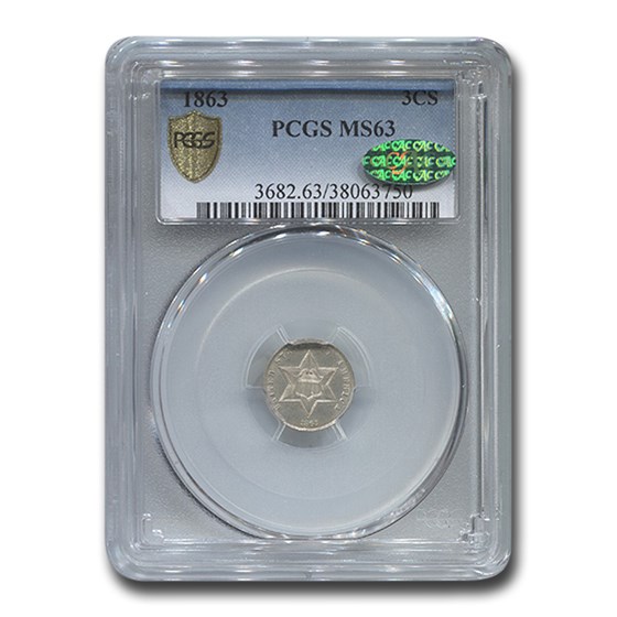 1863 Three Cent Silver MS-63 PCGS CAC 1863 Three Cent Silver MS-63 PCGS CAC