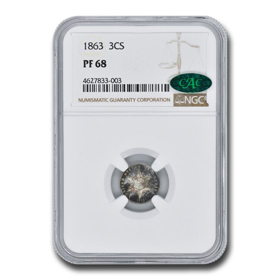 1863 Three Cent Silver PF-68 NGC CAC 1863 Three Cent Silver PF-68 NGC CAC