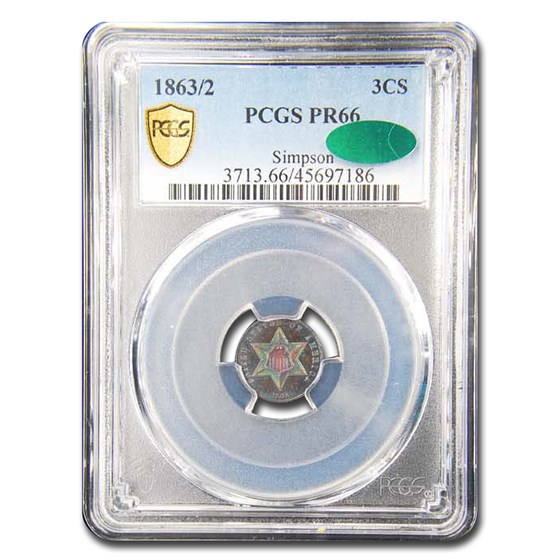 1863 Three Cent Silver PR-66 PCGS CAC