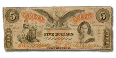 1863 Union Bank, Philadelphia, PA $5.00 PA-505, Fine 1863 Union Bank, Philadelphia, PA $5.00 PA-505, Fine