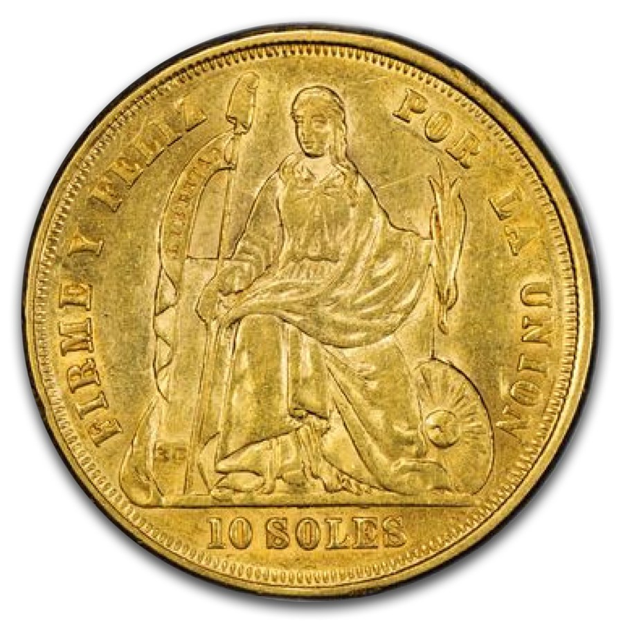 1863-YB Peru Gold 10 Soles AU-55 PCGS