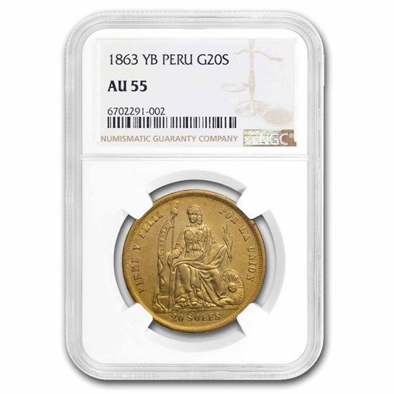 1863-YB Peru Gold 20 Soles AU-55 NGC 1863-YB Peru Gold 20 Soles AU-55 NGC