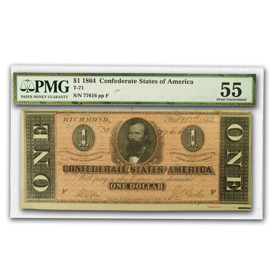 1864 $1.00 (T-71) Clement C. Clay AU-55 PMG 1864 $1.00 (T-71) Clement C. Clay AU-55 PMG