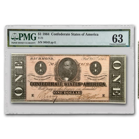 1864 $1.00 (T-71) Clement C. Clay CU-63 PMG 1864 $1.00 (T-71) Clement C. Clay CU-63 PMG