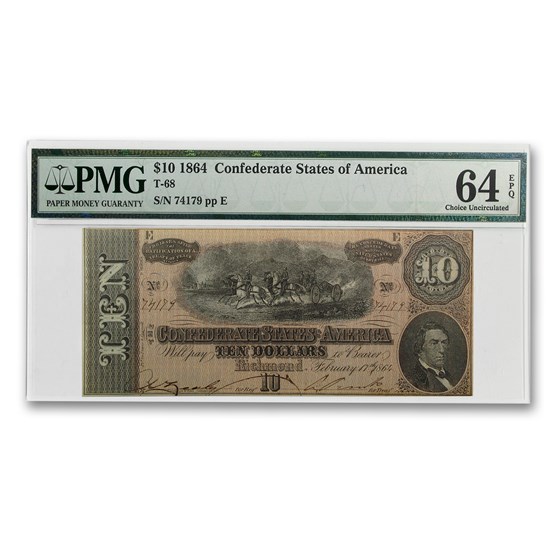 1864 $10 (T-68) Horses Pull Cannon CU-64 EPQ PMG 1864 $10 (T-68) Horses Pull Cannon CU-64 EPQ PMG