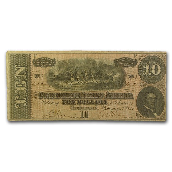 1864 $10 (T-68) Horses Pull Cannon Fine 1864 $10 (T-68) Horses Pull Cannon Fine