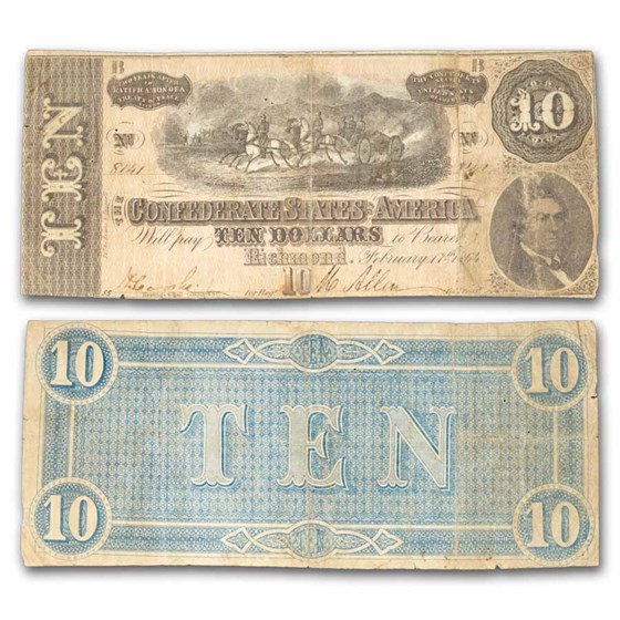 1864 $10 (T-68) Horses Pull Cannon VF Details