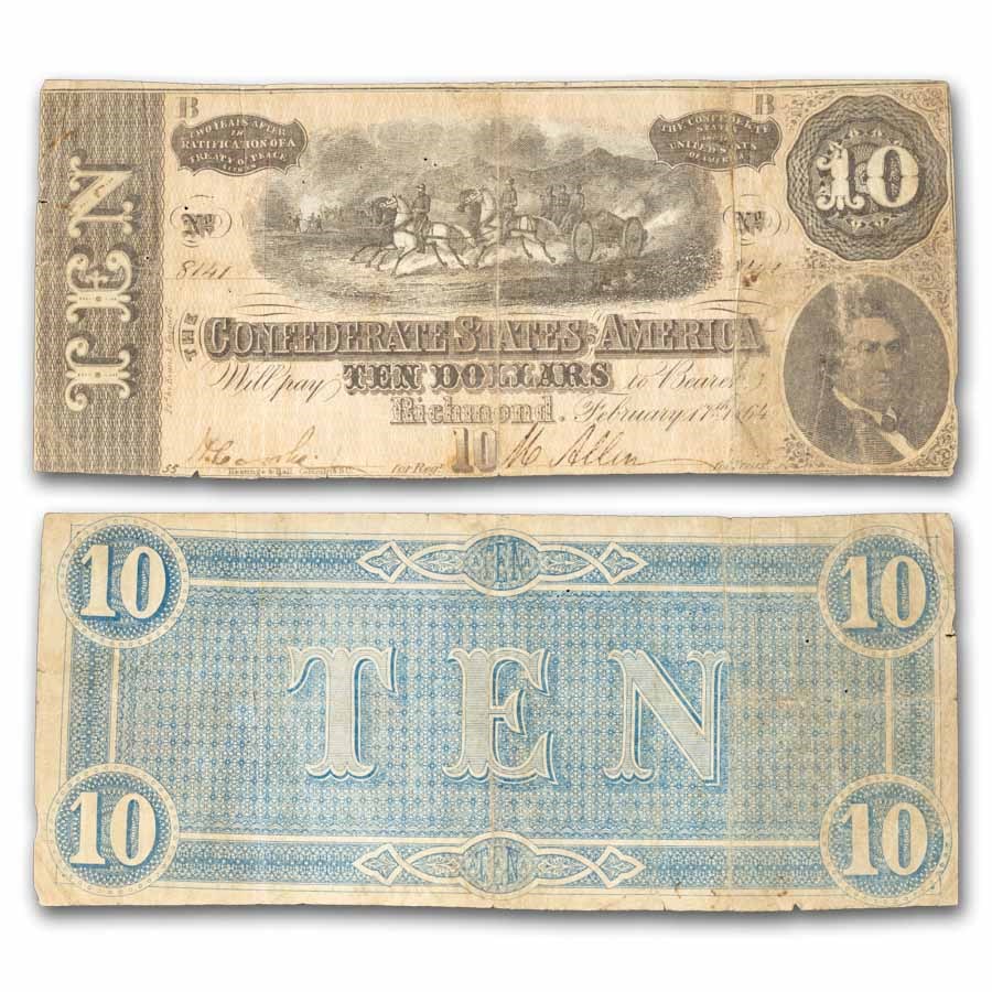 1864 $10 (T-68) Horses Pull Cannon VF Details