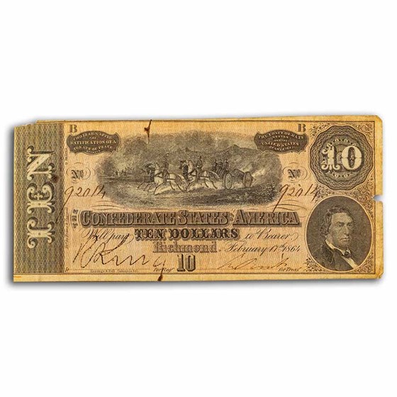 1864 $10 (T-68) Horses Pull Cannon VG