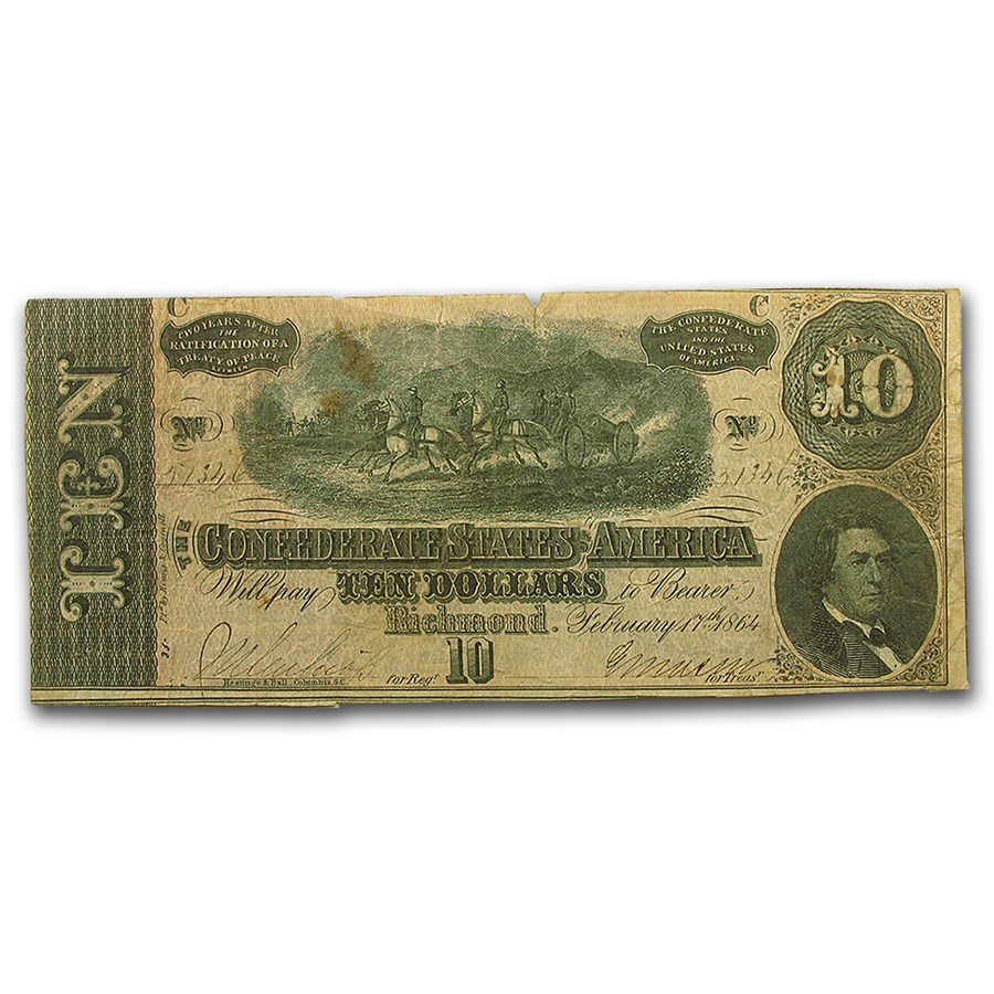 1864 $10 (T-68) Horses Pulling Cannon VG-VF