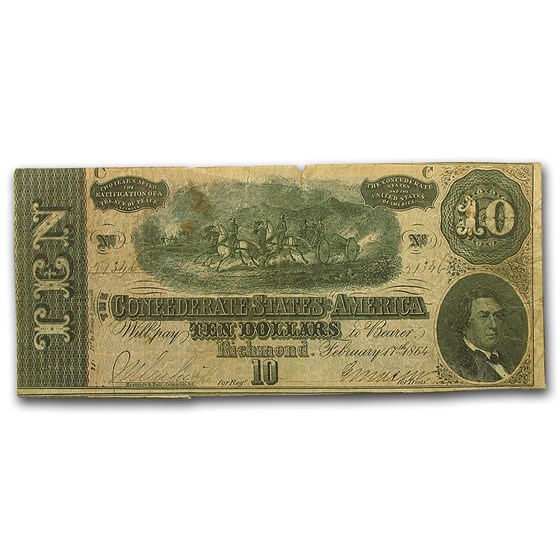 1864 $10 (T-68) Horses Pulling Cannon VG-VF 1864 $10 (T-68) Horses Pulling Cannon VG-VF