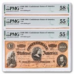 1864 $100 Lucy Pickens AU-55/58 EPQ PMG (T-65) 3 Consecutive